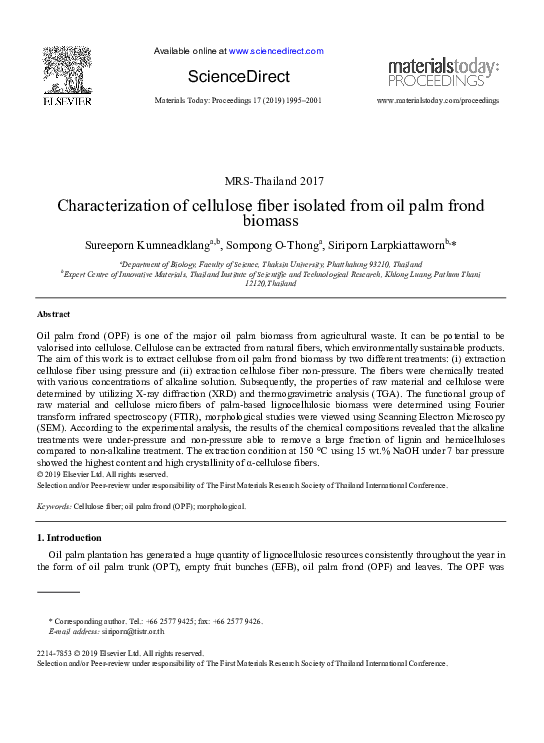 (PDF) Characterization of cellulose fiber isolated from oil palm frond ...