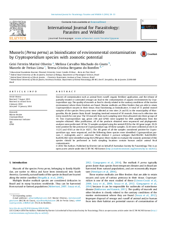 (PDF) Mussels ( Perna perna ) as bioindicator of environmental ...