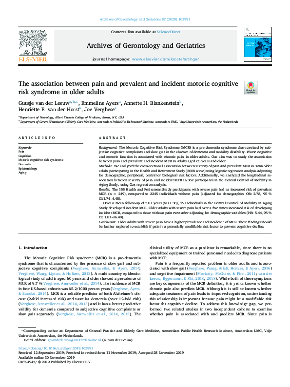(PDF) The association between pain and prevalent and incident motoric ...