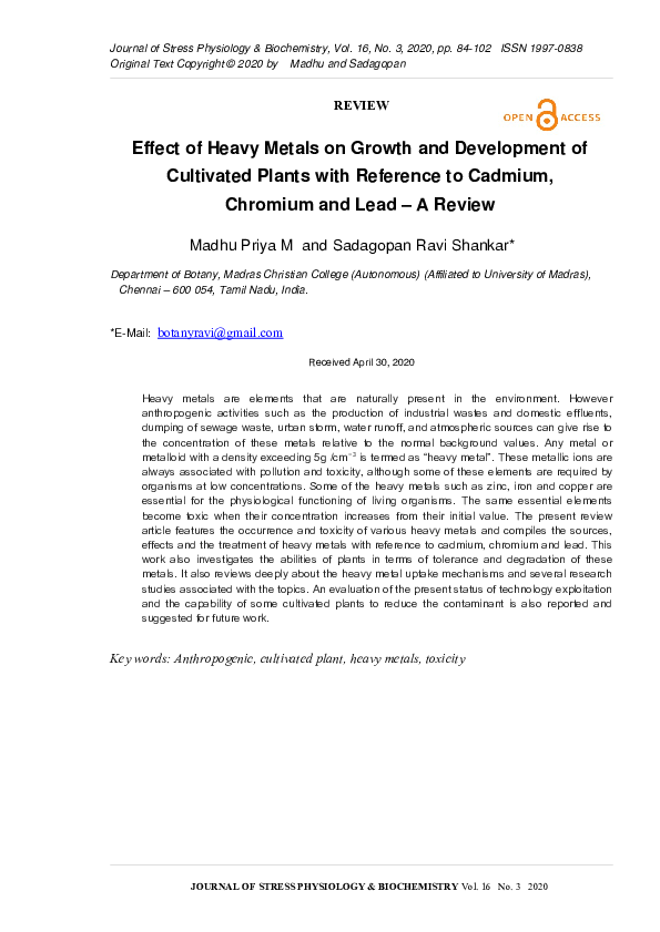 (PDF) Effect of Heavy Metals on Growth and Development of Cultivated ...