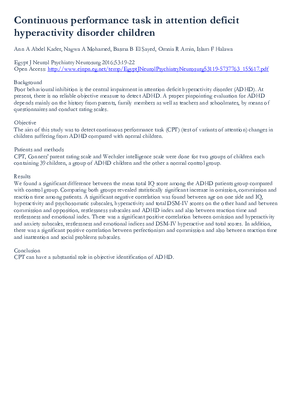 (PDF) Continuous performance task in attention deficit hyperactivity ...