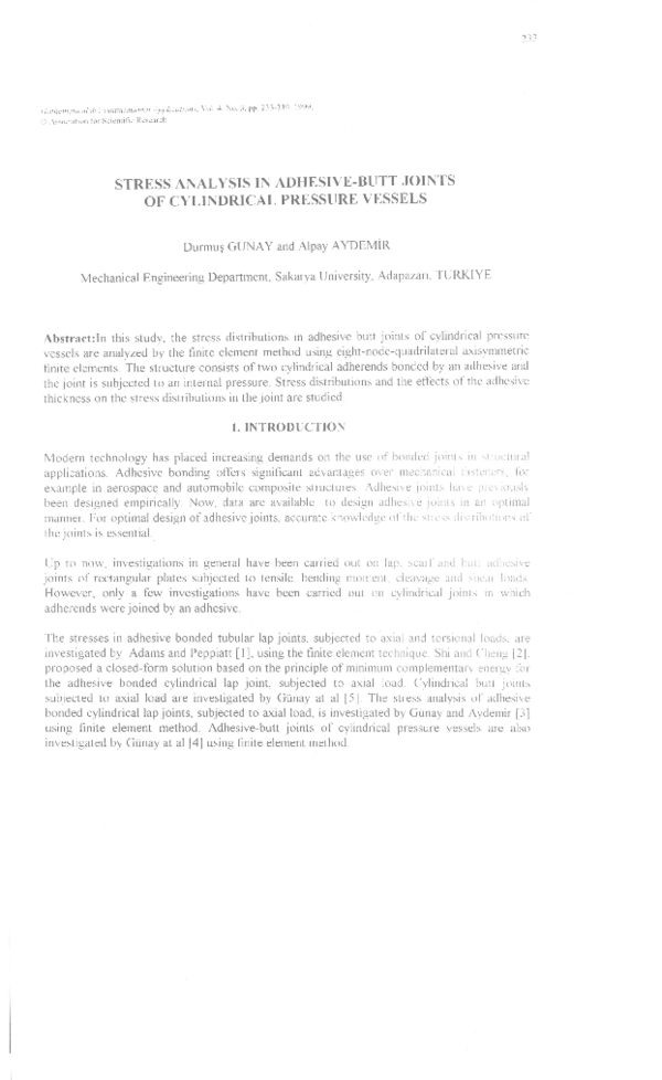 (PDF) Stress Analysis in Adhesive-Butt Joints of Cylindrical Pressure ...