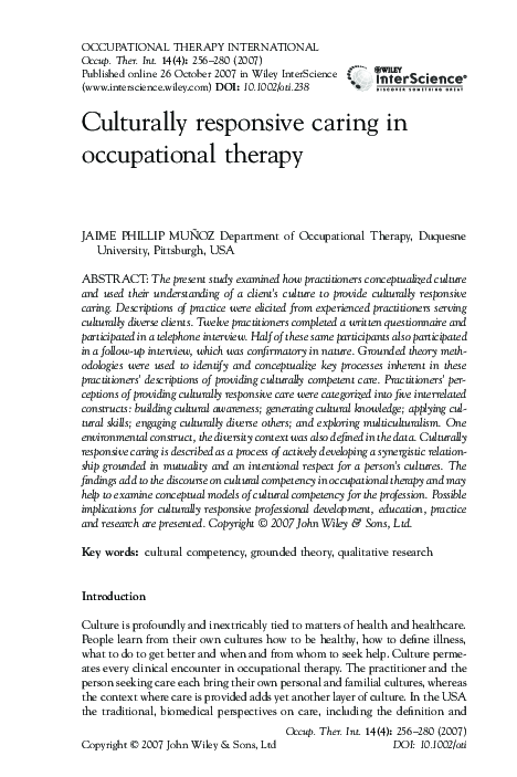View of (PDF) Culturally responsive caring in occupational therapy