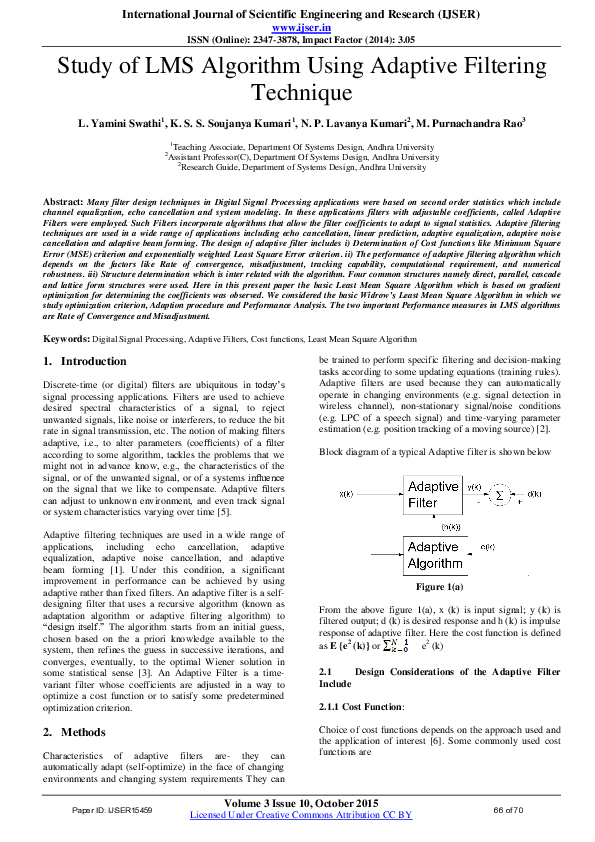 (PDF) Study of LMS Algorithm Using Adaptive Filtering Technique