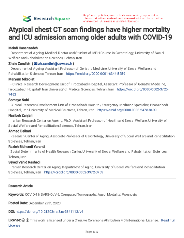 (PDF) the Value of Chest CT scan Findings in Predicting Mortality and ...
