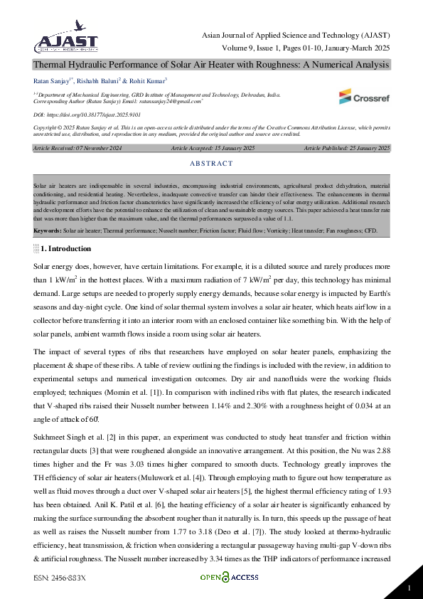 (PDF) Thermal Hydraulic Performance of Solar Air Heater with Roughness ...