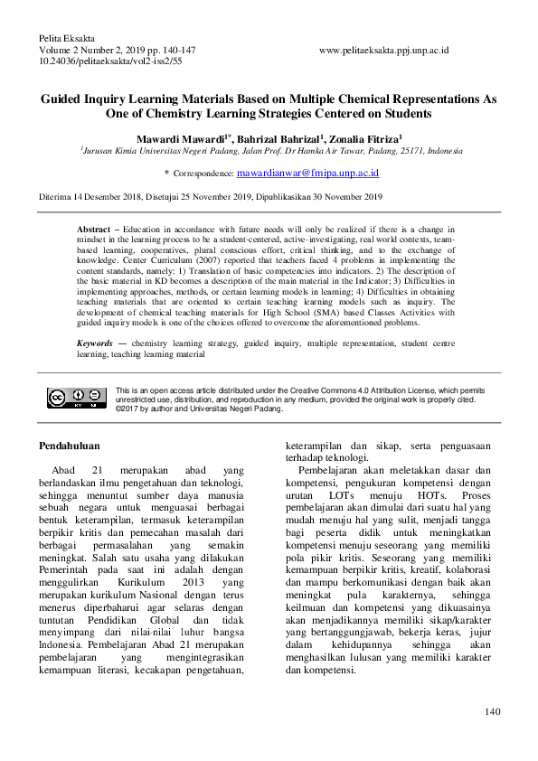 (PDF) The Guided Inquiry Learning Materials Based on Multiple Chemical ...