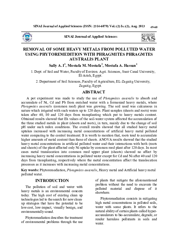 (PDF) Removal of Some Heavy Metals from Polluted Water Using ...