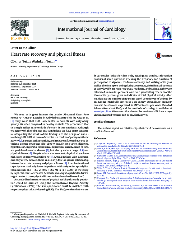 (PDF) Heart rate recovery and physical fitness