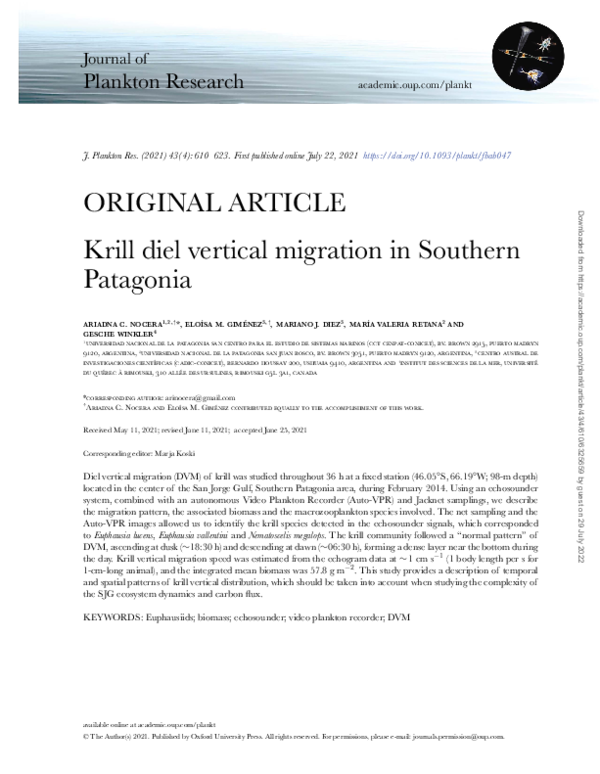 (PDF) Krill diel vertical migration in Southern Patagonia