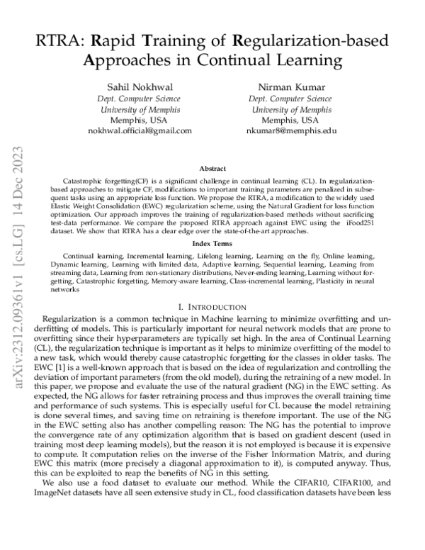 (PDF) RTRA: Rapid Training of Regularization-based Approaches in ...