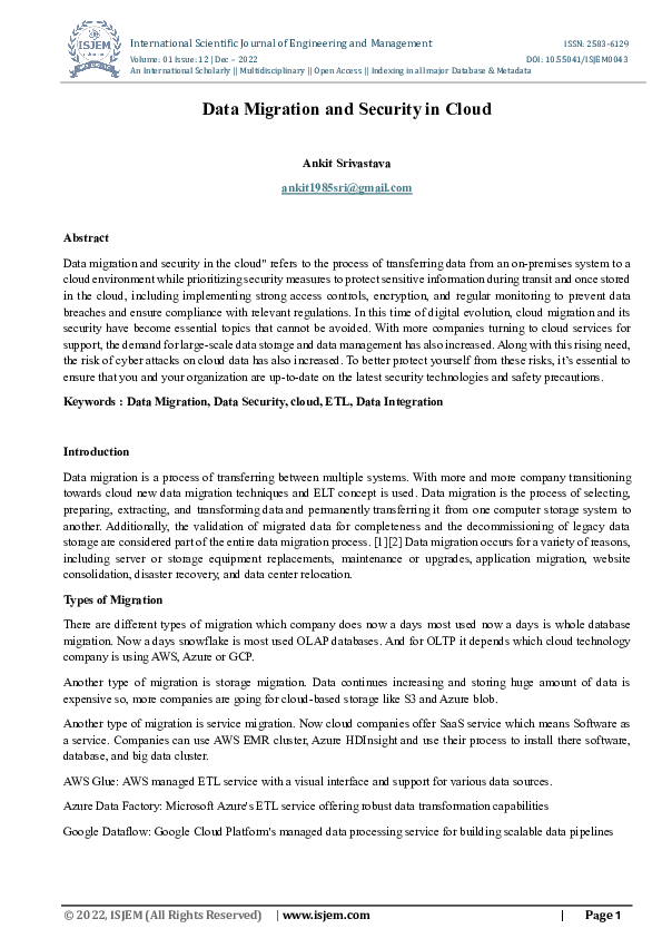 (PDF) Data Migration and Security in Cloud