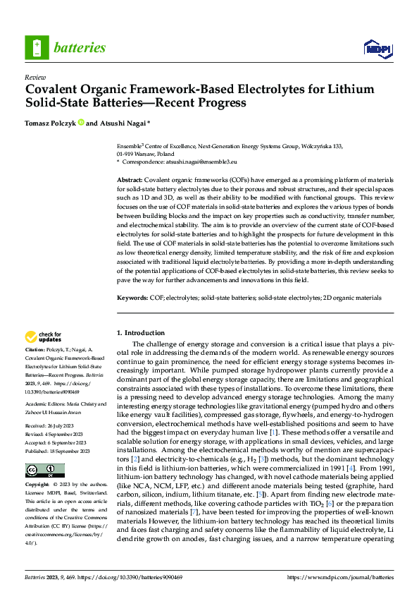 (PDF) Covalent Organic Framework-Based Electrolytes for Lithium Solid ...