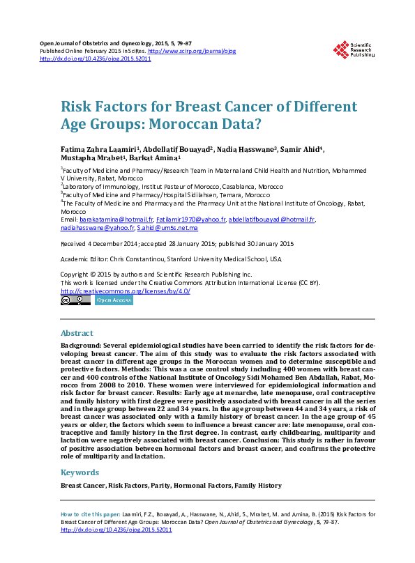 (PDF) Risk Factors for Breast Cancer of Different Age Groups: Moroccan ...