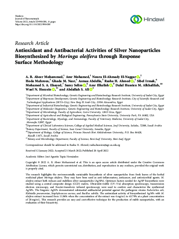 (PDF) Antioxidant and Antibacterial Activities of Silver Nanoparticles ...