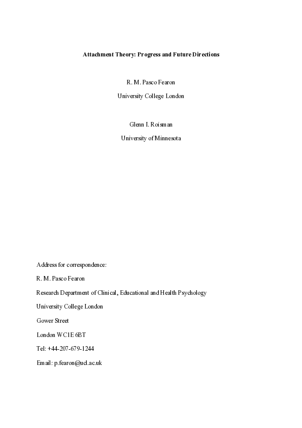 (PDF) Attachment theory: progress and future directions