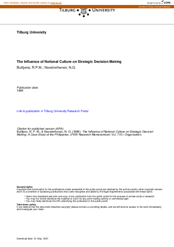 (PDF) The Influence of National Culture on Strategic Decision Making ...