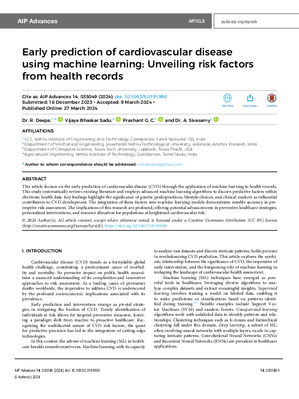 (PDF) Early prediction of cardiovascular disease using machine learning ...