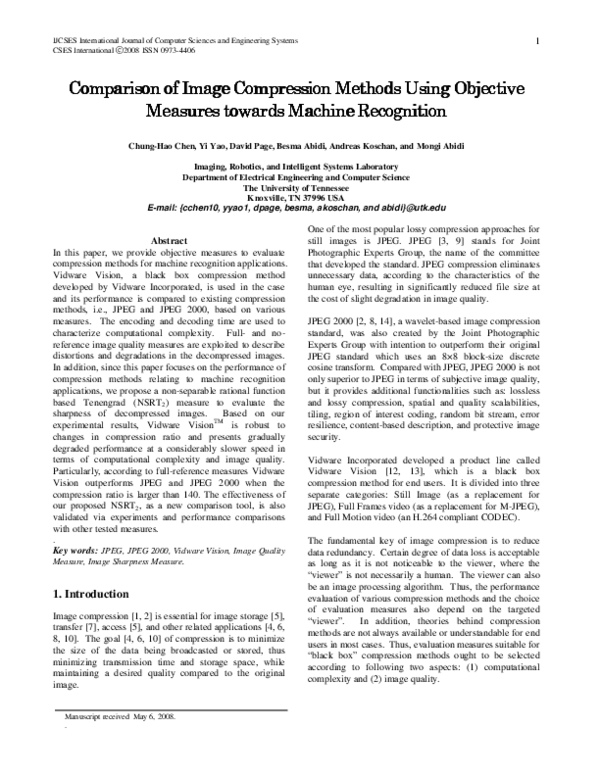 (PDF) Comparison of Image Compression Methods Using Objective Measures ...