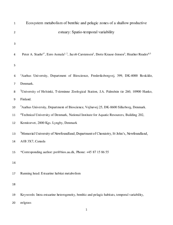 (PDF) Ecosystem metabolism of benthic and pelagic zones of a shallow ...