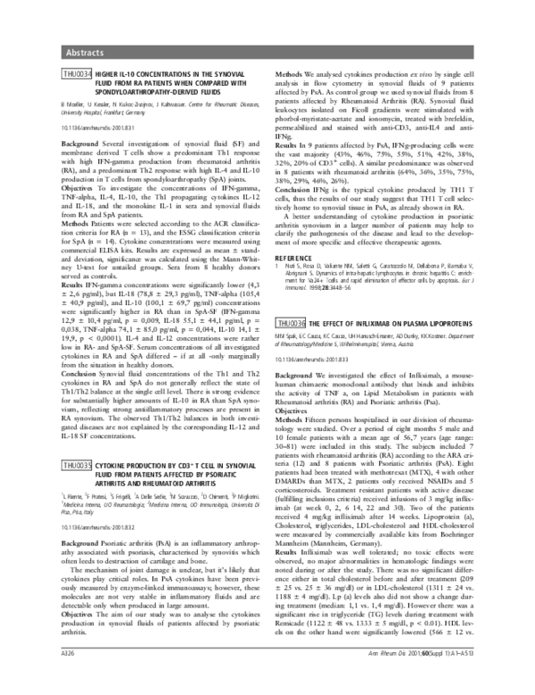 (PDF) THU0035 Cytokine production by cd3+t cell in synovial fluid from ...
