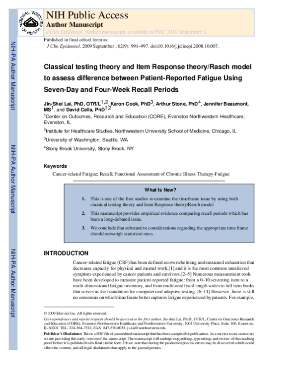 (PDF) Classical test theory and item response theory/Rasch model to ...
