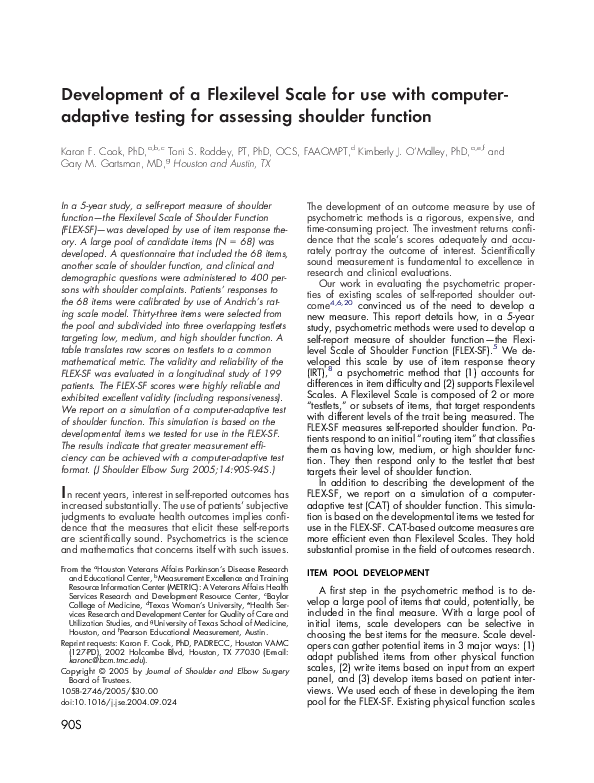 (PDF) Development of a Flexilevel Scale for use with computer-adaptive ...