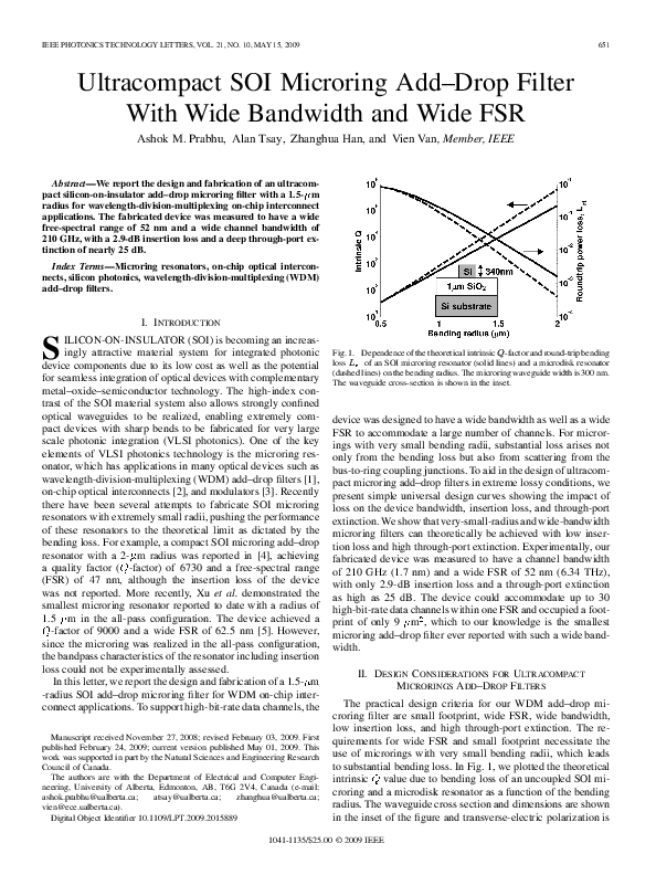 (PDF) Ultracompact SOI Microring Add–Drop Filter With Wide Bandwidth ...