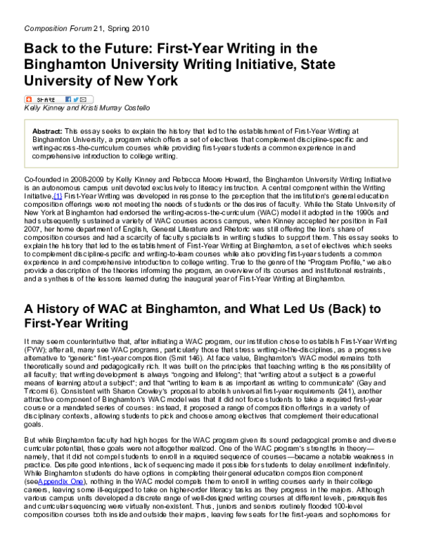 (PDF) Back to the Future: First-Year Writing in the Binghamton ...