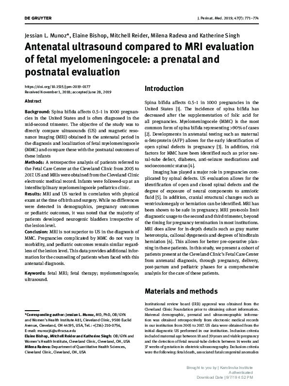 (PDF) Antenatal Ultrasound Compared to MRI Evaluation of Fetal ...