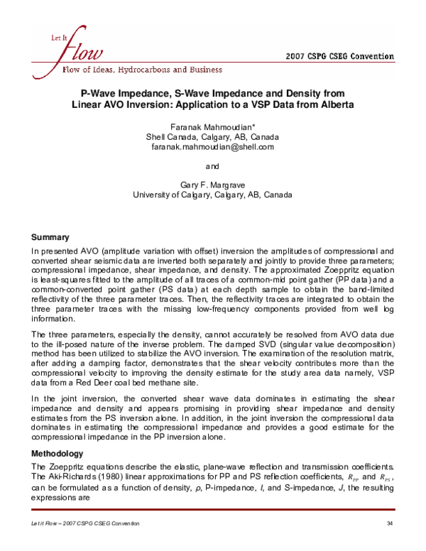 (PDF) P-wave impedance, S-wave impedance and density from linear AVO ...
