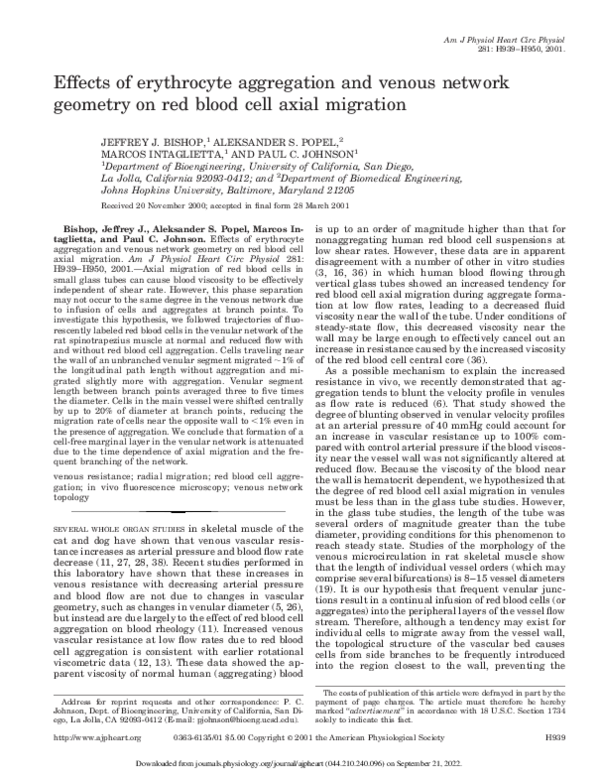 (PDF) Effects of erythrocyte aggregation and venous network geometry on ...
