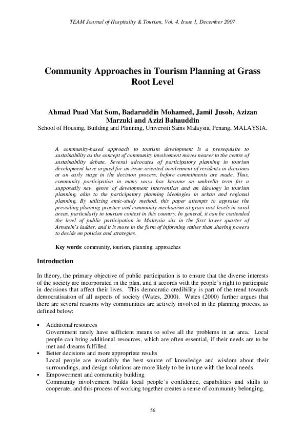 (PDF) Community Approaches in Tourism Planning at Grass Root Level
