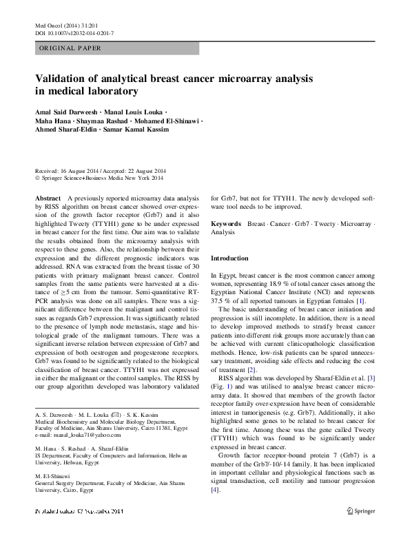 (PDF) Validation of analytical breast cancer microarray analysis in ...