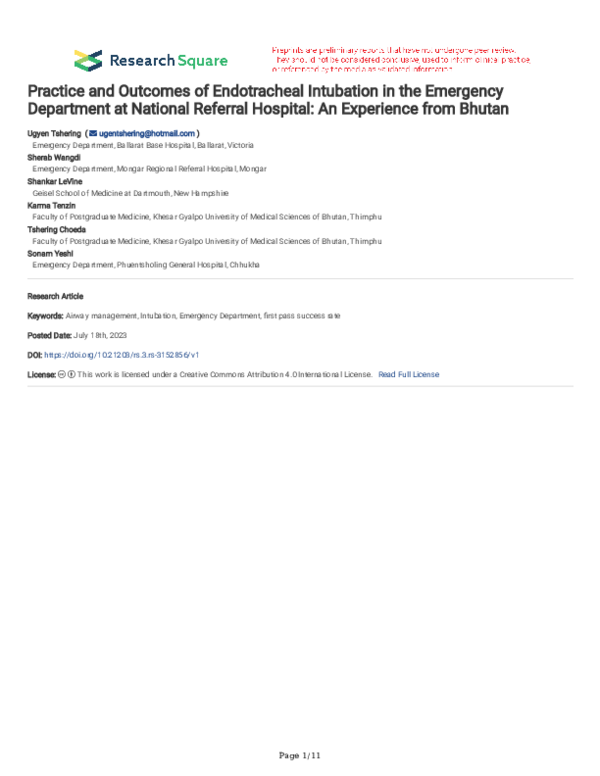 (PDF) Practice and Outcomes of Endotracheal Intubation in the Emergency ...