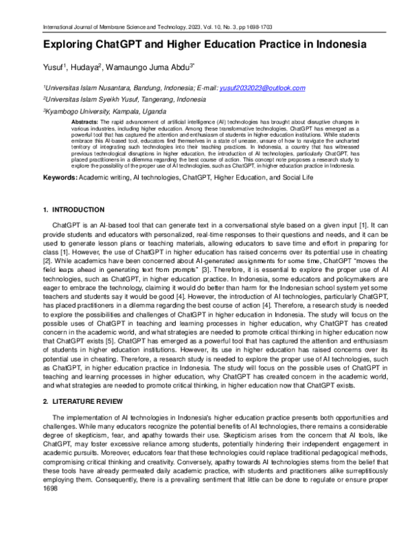 (PDF) Exploring ChatGPT and Higher Education Practice in Indonesia