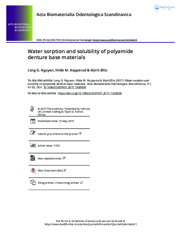 (PDF) Water sorption and solubility of polyamide denture base materials