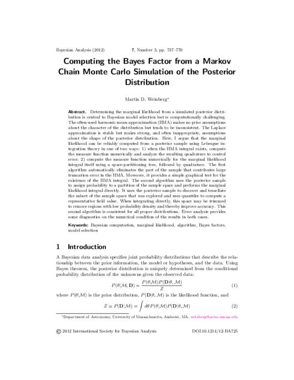 (PDF) Computing the Bayes Factor from a Markov Chain Monte Carlo ...