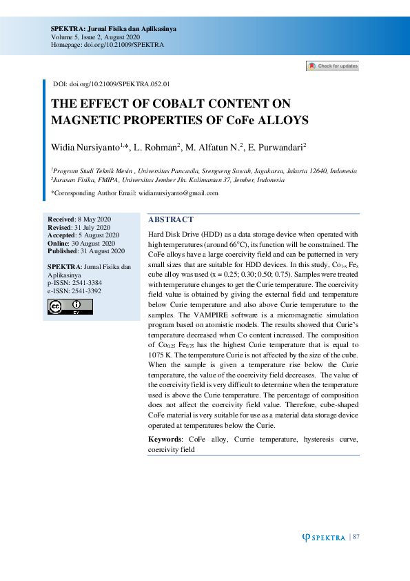 (PDF) THE EFFECT OF COBALT CONTENT ON MAGNETIC PROPERTIES OF CoFe ALLOYS