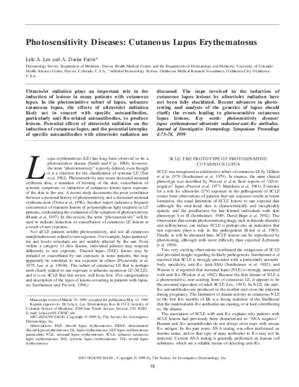 (PDF) Photosensitivity Diseases: Cutaneous Lupus Erythematosus
