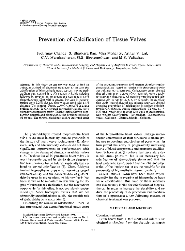 (PDF) Prevention of Calcification of Tissue Valves
