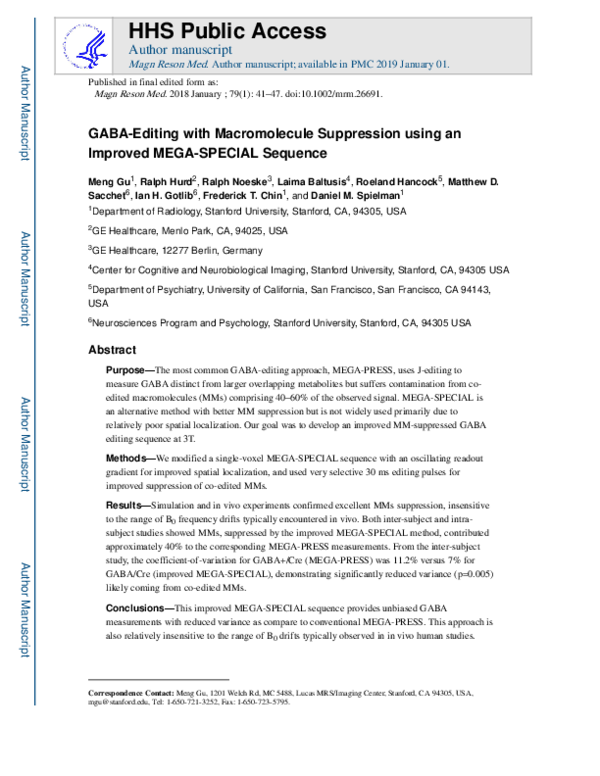 (PDF) GABA editing with macromolecule suppression using an improved ...