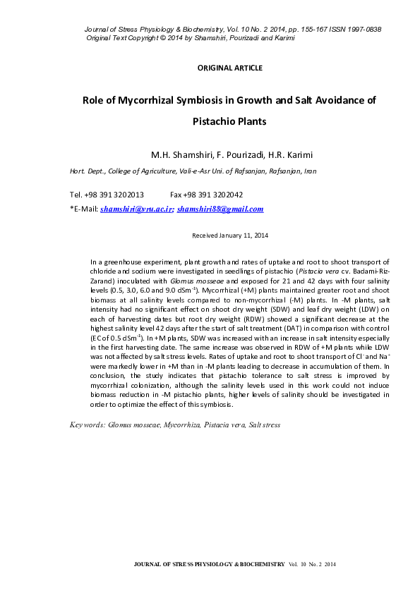 (PDF) Role of Mycorrhizal Symbiosis in Growth and Salt Avoidance of ...