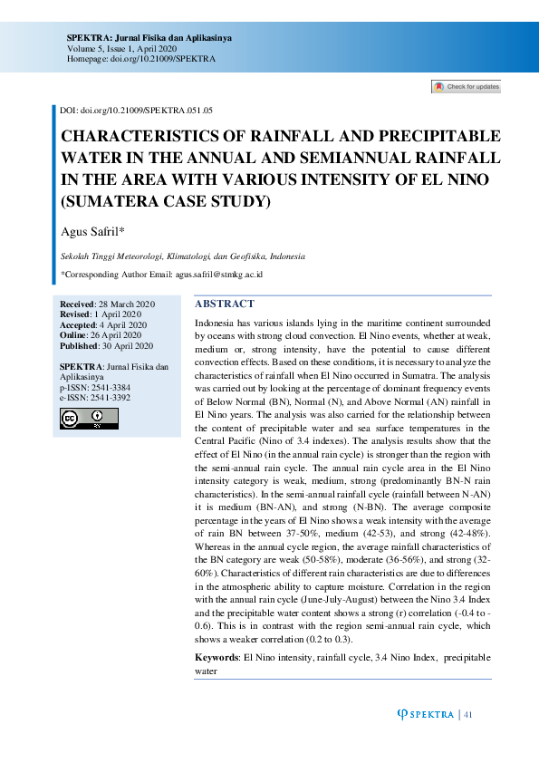 (PDF) CHARACTERISTICS OF RAINFALL AND PRECIPITABLE WATER IN THE ANNUAL ...