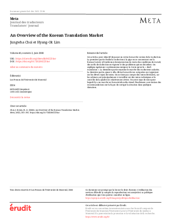 (PDF) An Overview of the Korean Translation Market