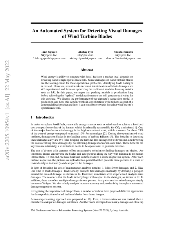 (PDF) An Automated System for Detecting Visual Damages of Wind Turbine ...
