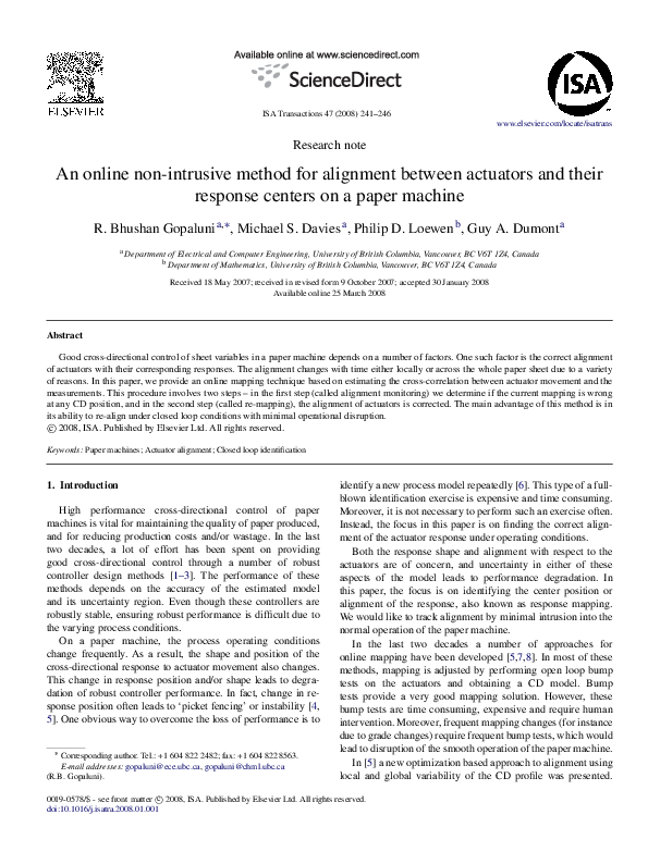 (PDF) An online non-intrusive method for alignment between actuators ...