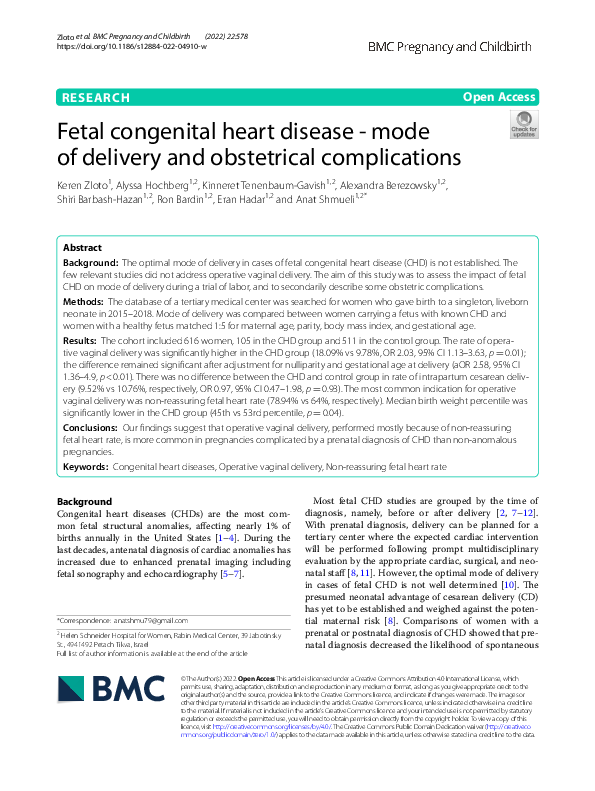 (PDF) Fetal congenital heart disease - mode of delivery and obstetrical ...