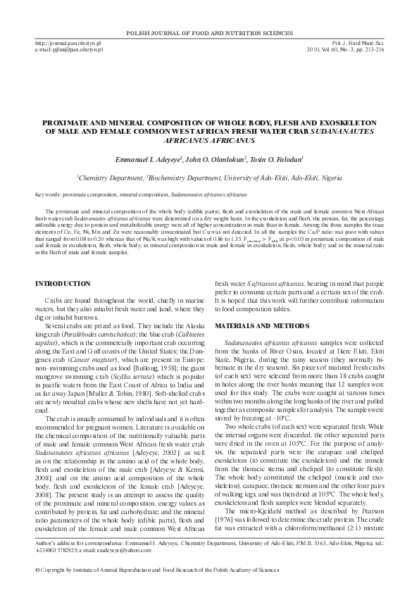 (PDF) Proximate and mineral composition of whole body, flesh and ...