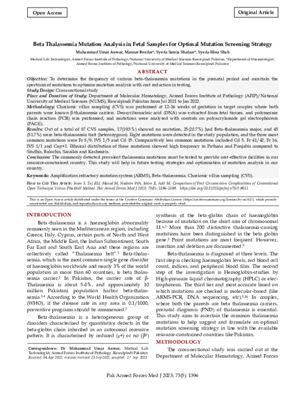 (PDF) Beta Thalassemia Mutation Analysis in Fetal Samples for Optimal ...